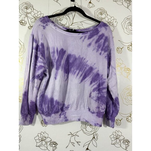 NWT Yana K Lola Sweater  Medium Sweatshirt Cropped Purple Fleece Tie Dye  09 - Picture 1 of 5
